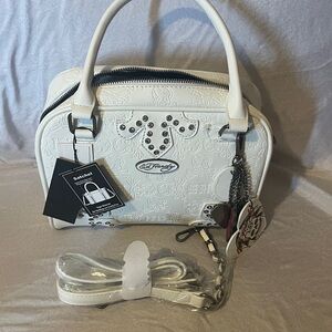 Ed Hardy Embossed White Satchel with Charms
